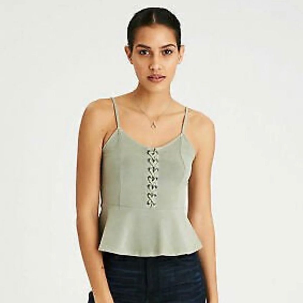 American Eagle Peplum Lace Up Tank - Picture 1 of 4